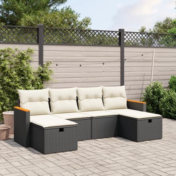 sofasæt til haven 6 dele med hynder polyrattan sort