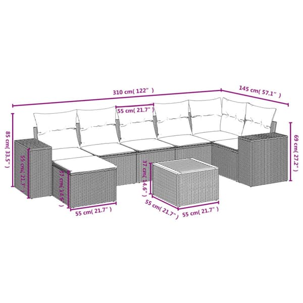 sofasæt til haven 8 dele med hynder polyrattan beige