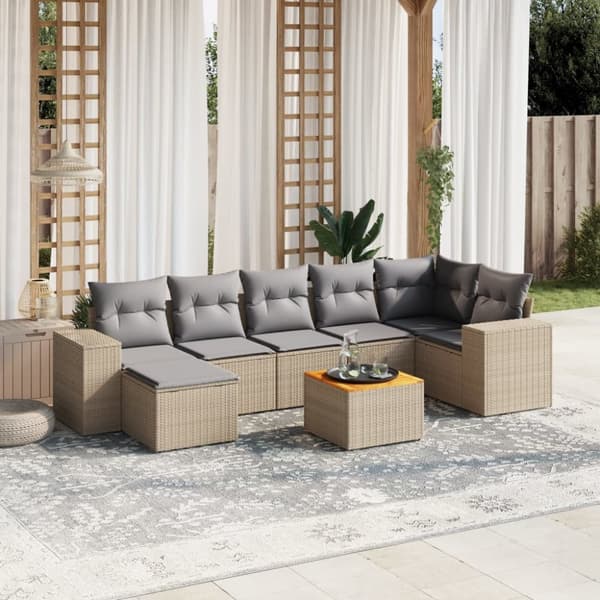sofasæt til haven 8 dele med hynder polyrattan beige