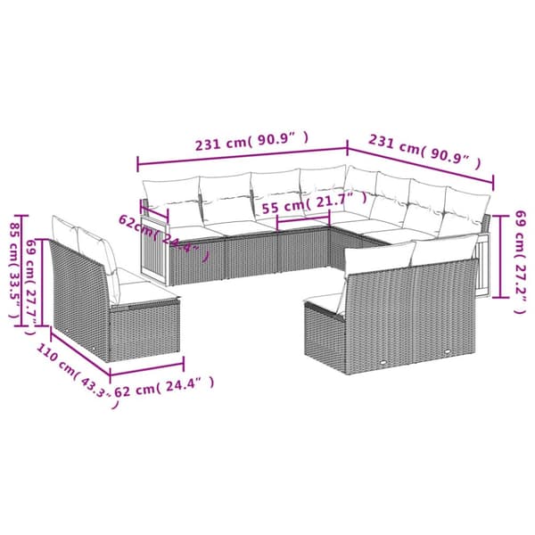 sofasæt til haven 11 dele med hynder polyrattan beige
