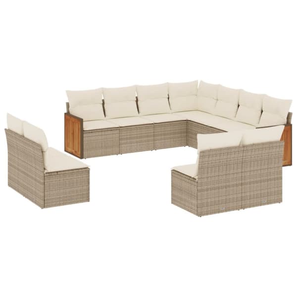 sofasæt til haven 11 dele med hynder polyrattan beige