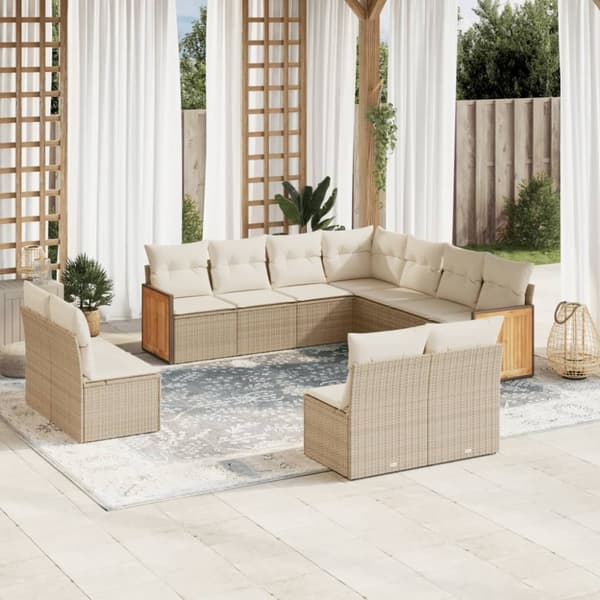 sofasæt til haven 11 dele med hynder polyrattan beige