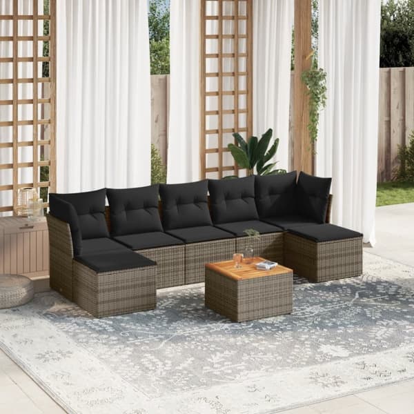 sofasæt til haven 8 dele med hynder polyrattan grå