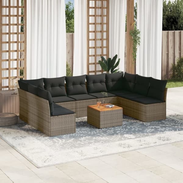 sofasæt til haven 10 dele med hynder polyrattan grå