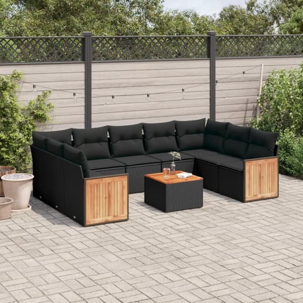 sofasæt til haven 10 dele med hynder polyrattan sort