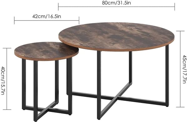 Kaffebord, rundt design, træ- og metal konstruktion