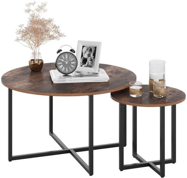 Kaffebord, rundt design, træ- og metal konstruktion