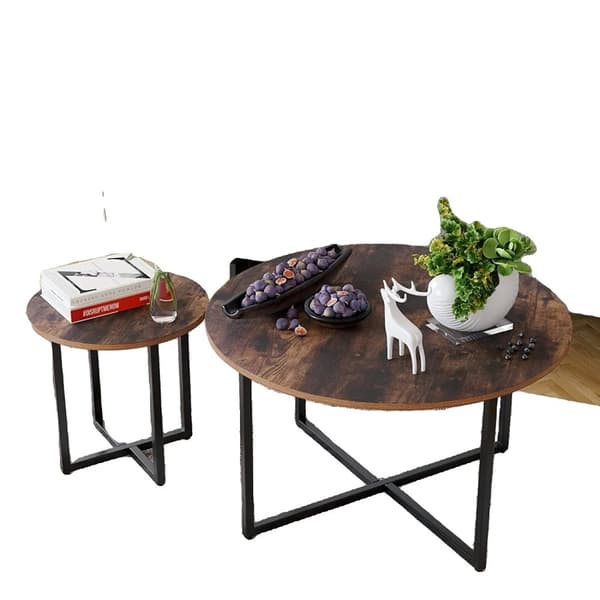 Kaffebord, rundt design, træ- og metal konstruktion