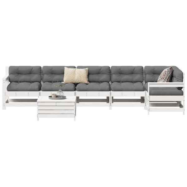 sofasæt til haven 7 dele massivt fyrretræ hvid