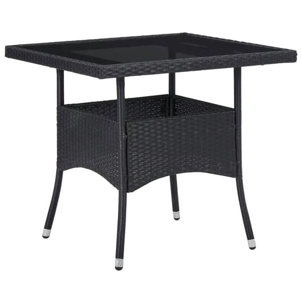 spisebordssæt til haven 3 dele polyrattan og hærdet glas sort