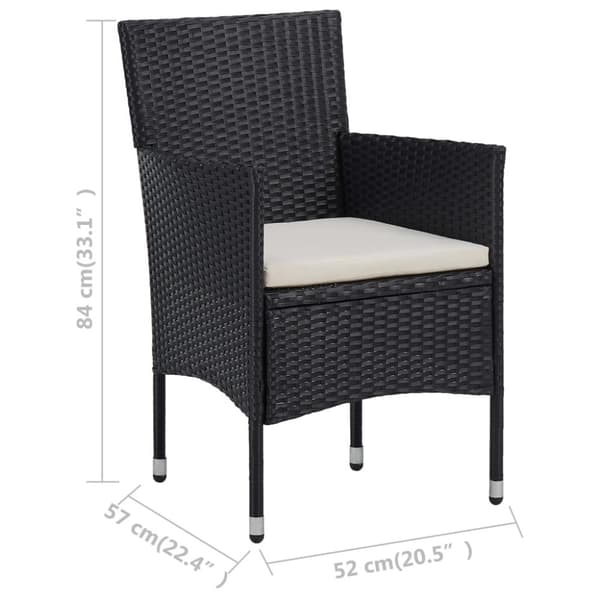 spisebordssæt til haven 3 dele polyrattan og hærdet glas sort