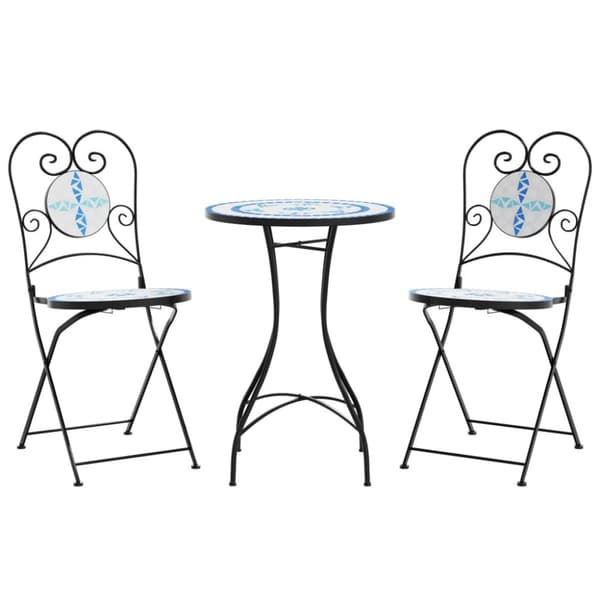 bistrosæt med mosaikdesign jern og keramik blå og hvid