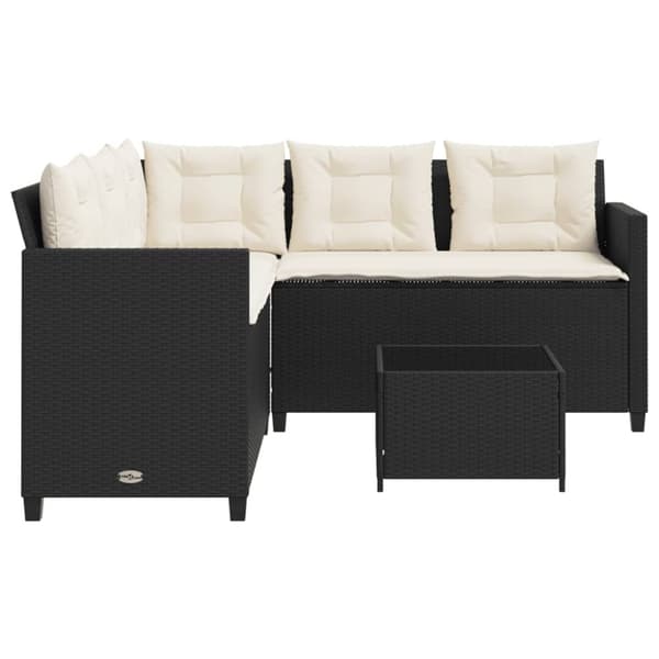 havesofa med bord og hynder L-formet polyrattan sort