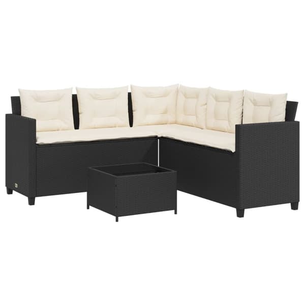 havesofa med bord og hynder L-formet polyrattan sort