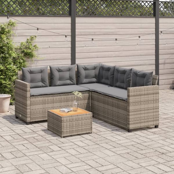 havesofa med bord og hynder L-formet polyrattan grå