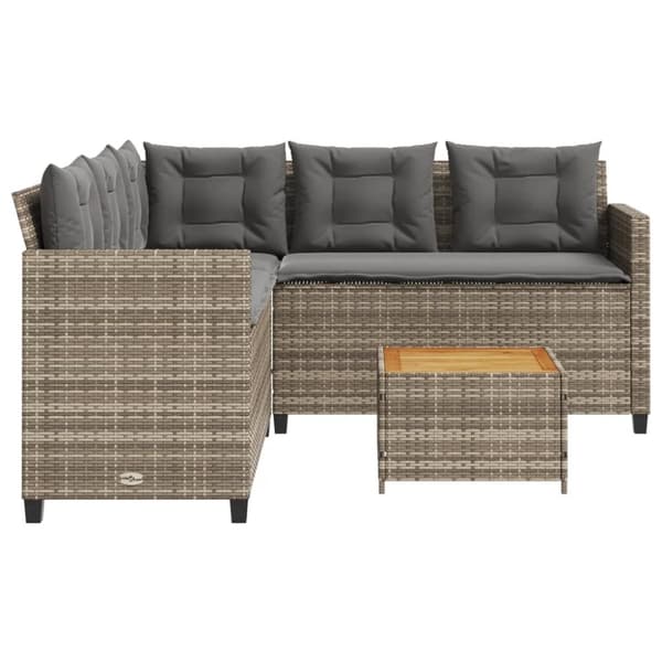 havesofa med bord og hynder L-formet polyrattan grå