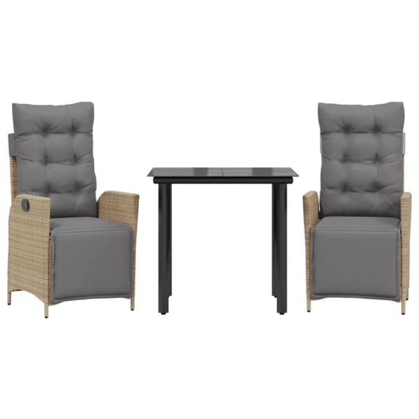 spisebordssæt til haven 3 dele med hynder polyrattan beige