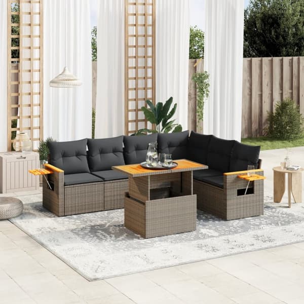 sofaesæt til haven 7 dele med hynder polyrattan grå