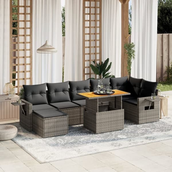 sofasæt til haven 8 dele med hynder polyrattan grå