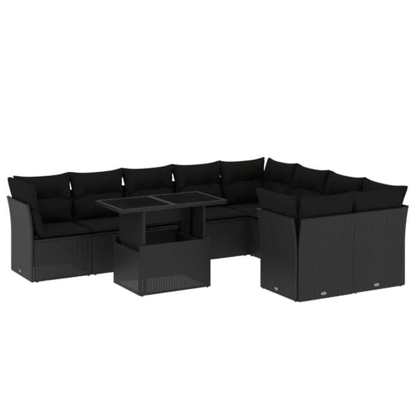 sofasæt til haven 10 dele med hynder polyrattan sort