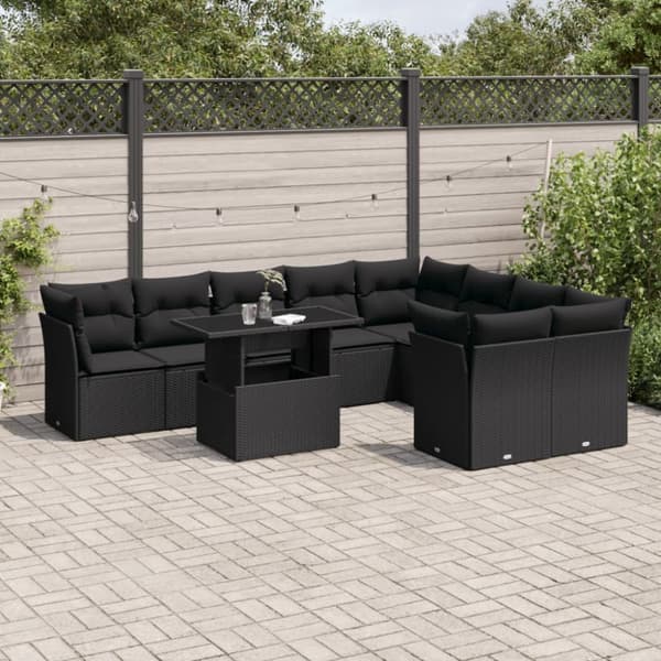 sofasæt til haven 10 dele med hynder polyrattan sort
