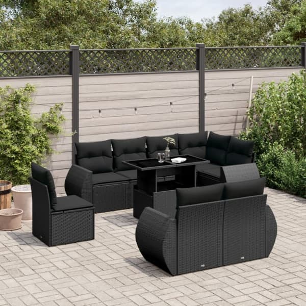 sofasæt til haven 9 dele med hynder polyrattan sort