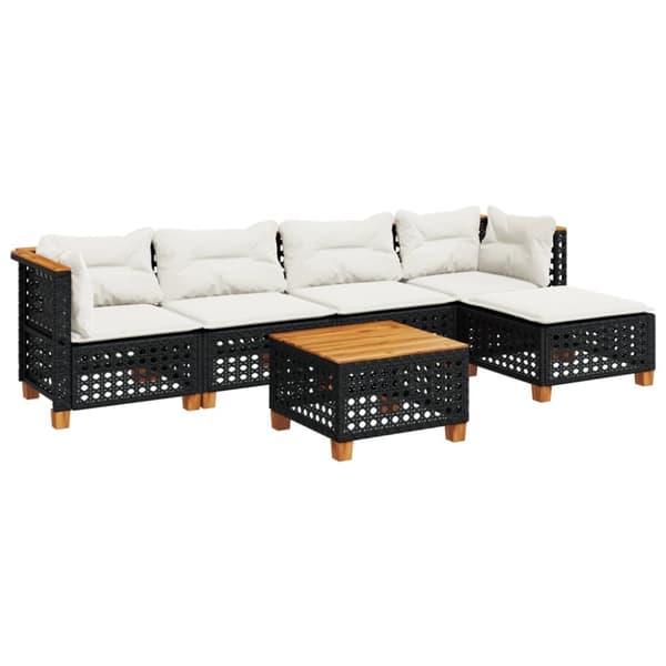 sofasæt til haven 6 dele med hynder polyrattan sort