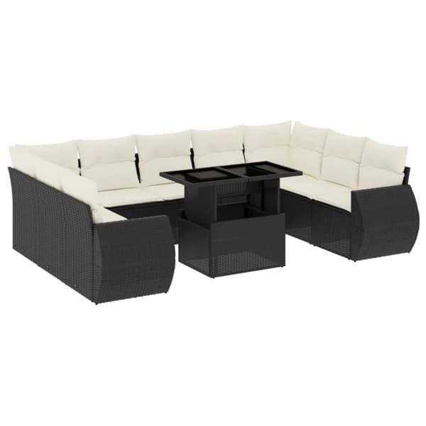 sofasæt til haven 10 dele med hynder polyrattan sort