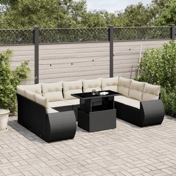 sofasæt til haven 10 dele med hynder polyrattan sort