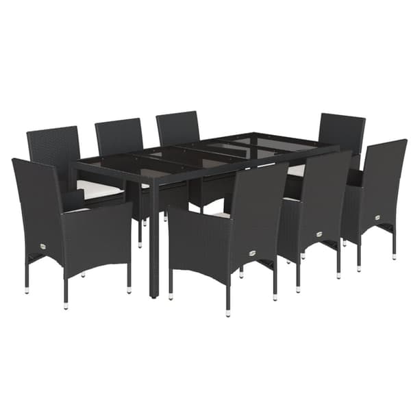 spisebordssæt til haven 9 dele med hynder polyrattan og glas