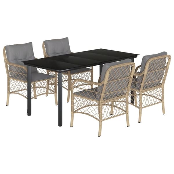 Matgrupp för trädgården med dynor 5 delar mixbeige konstrotting