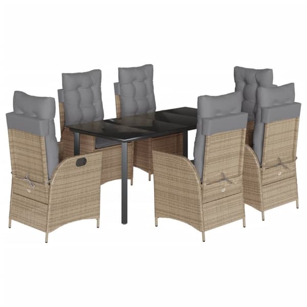 Matgrupp för trädgården med dynor 7 delar beige konstrotting