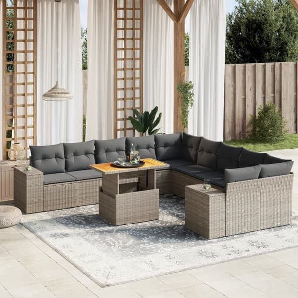 loungesæt til haven 11 dele med hynder polyrattan grå