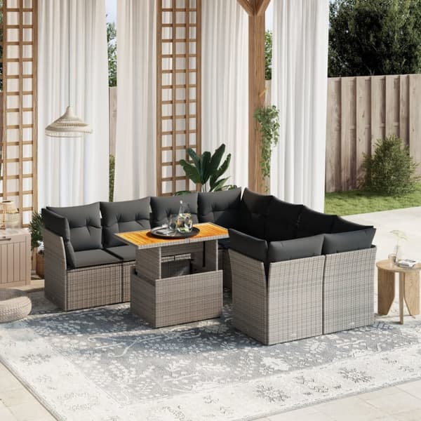 sofasæt til haven 9 dele med hynder polyrattan grå