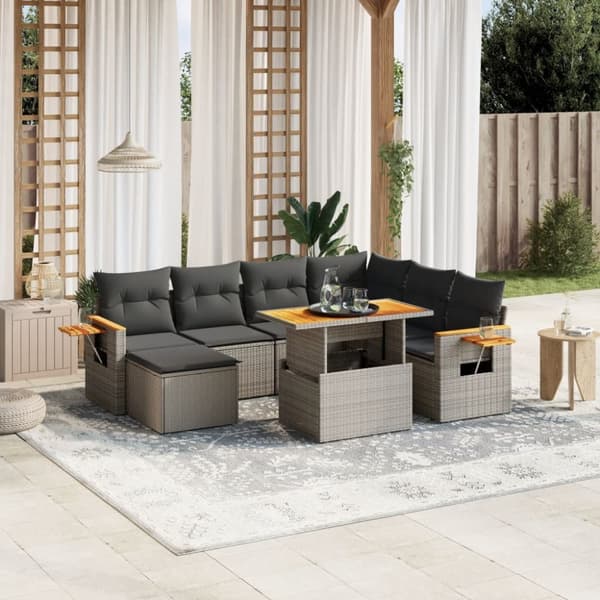 sofasæt til haven 8 dele med hynder polyrattan grå