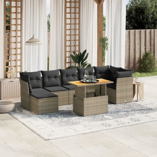 sofasæt til haven 8 dele med hynder polyrattan grå
