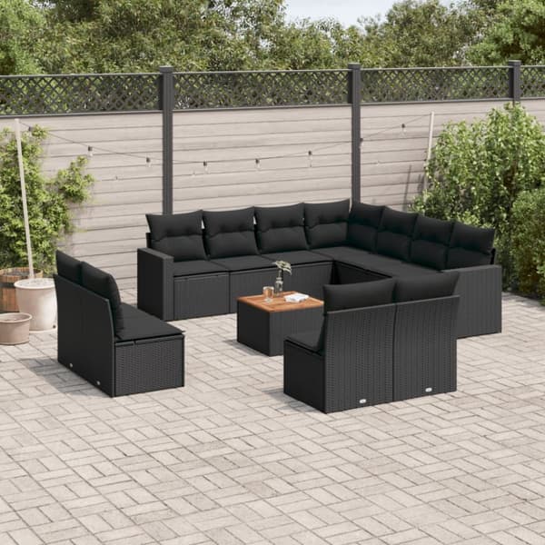 sofasæt til haven 12 dele med hynder polyrattan sort