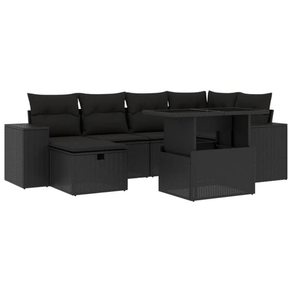 sofasæt til haven 7 dele med hynder polyrattan sort