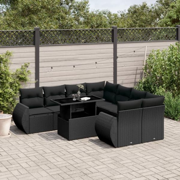 sofasæt til haven 9 dele med hynder polyrattan sort