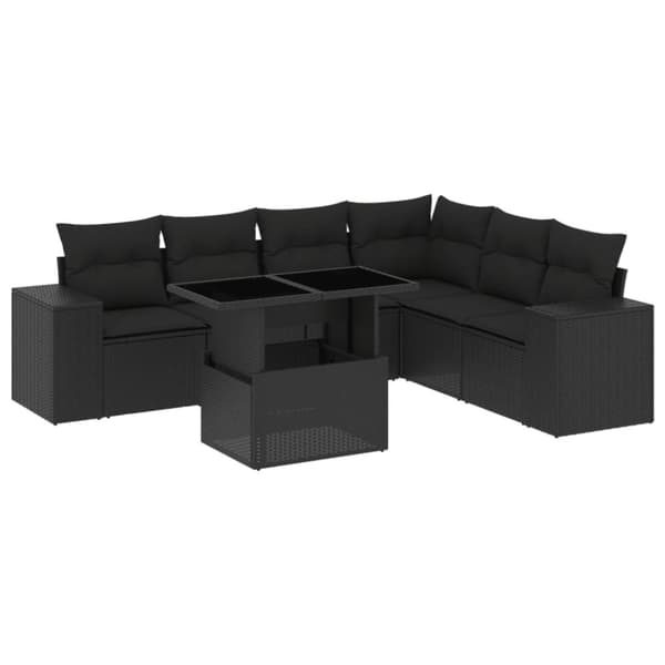 sofasæt til haven 7 dele med hynder polyrattan sort