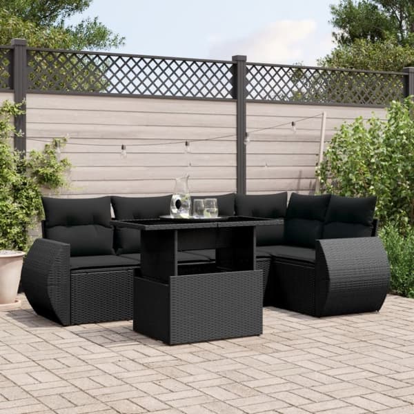 sofasæt til haven 6 dele med hynder polyrattan sort