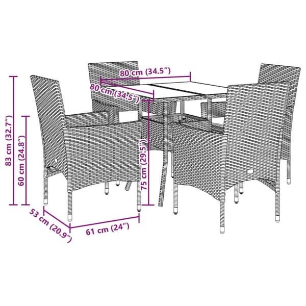 Matgrupp för trädgård med dynor 5 delar svart konstrotting&glas