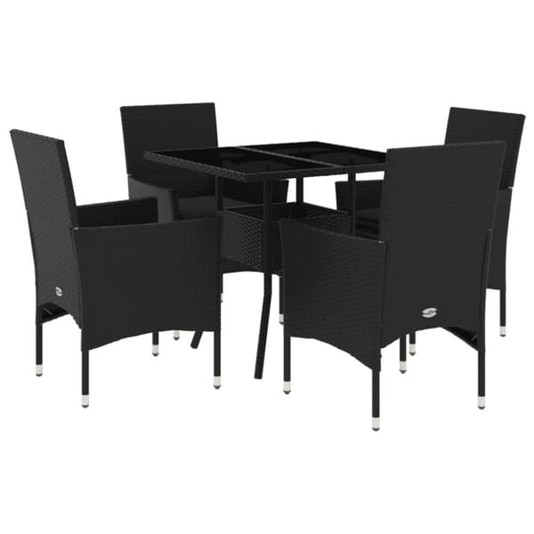 Matgrupp för trädgård med dynor 5 delar svart konstrotting&glas