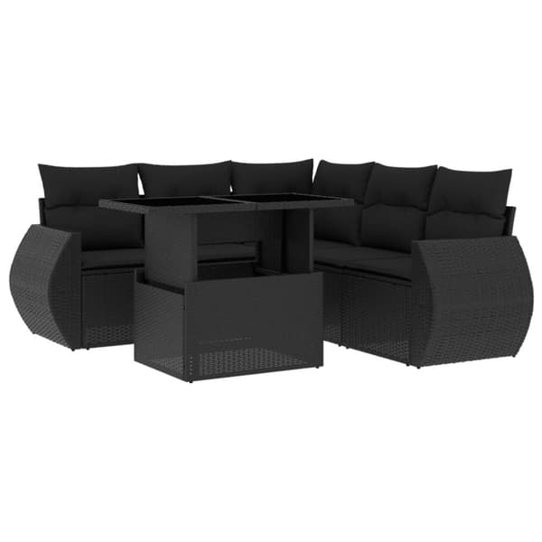 Loungegrupp med dynor 6 delar svart konstrotting
