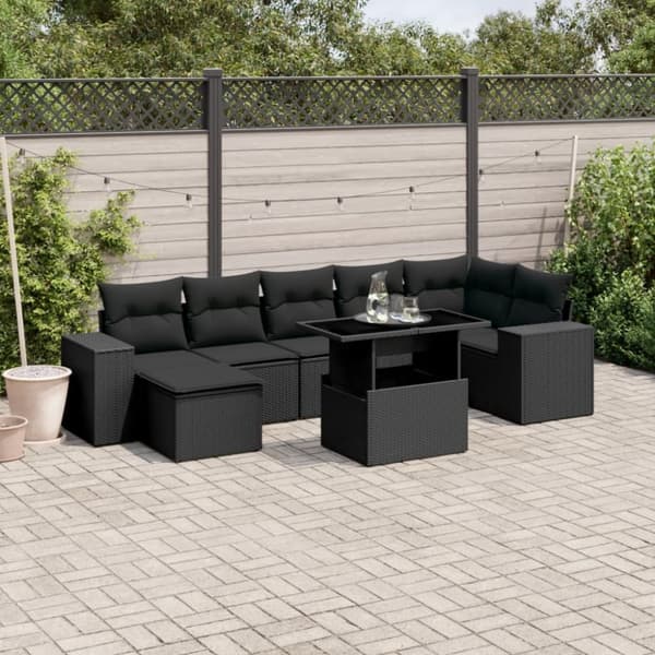 sofasæt til haven 8 dele med hynder polyrattan sort