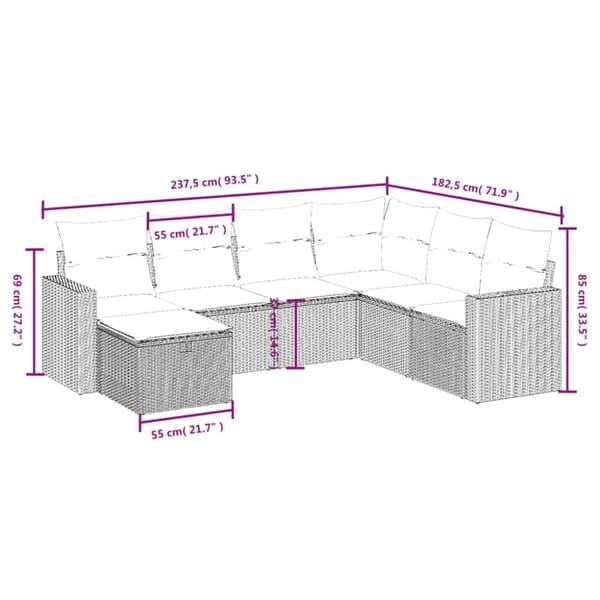 7-osainen puutarhaloungesetti, tyynyillä, ruskea