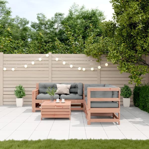Loungegrupp för trädgården med dynor 5 delar massiv douglasgran