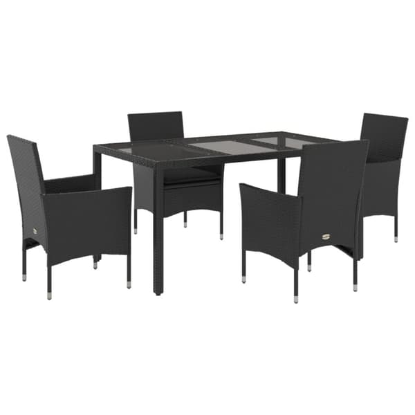 spisebordssæt til haven 5dele m. hynder polyrattan og glas sort
