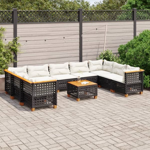Loungegrupp 10 delar med svarta dynor konstrotting