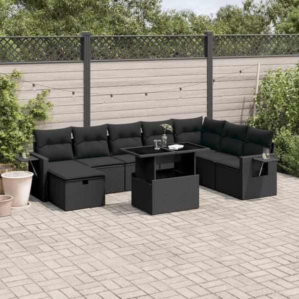 sofasæt til haven 9 dele med hynder polyrattan sort